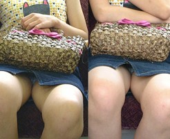 【電車内パンチラ】電車で対面に座ったパンチラ女子から視線が外せない！